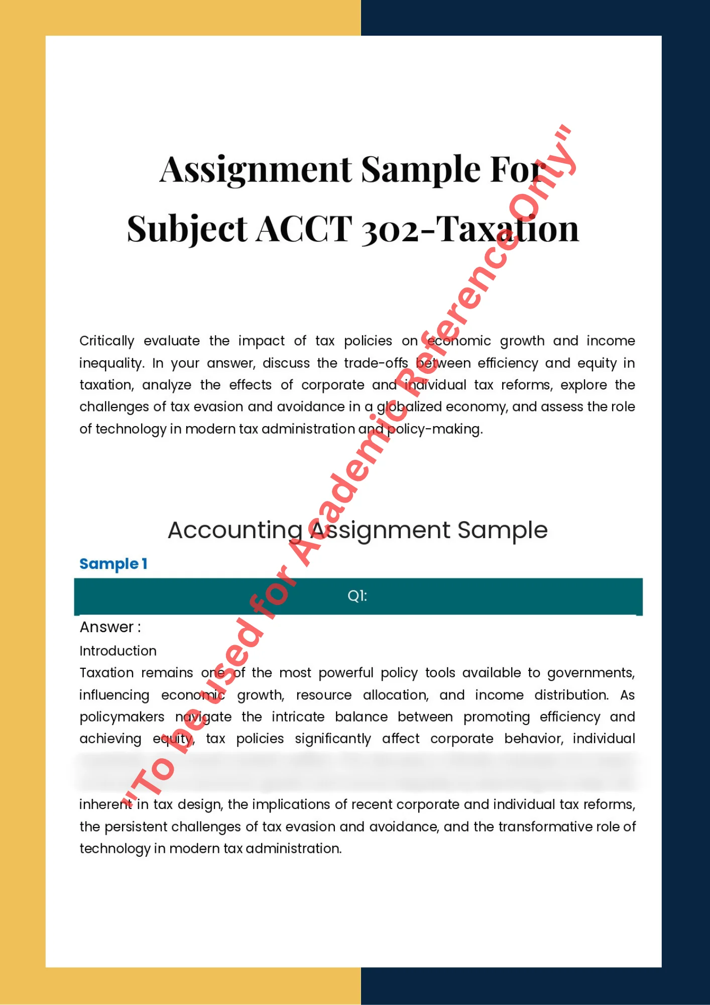 Assignment Sample For Subject ACCT 302-Taxation 0